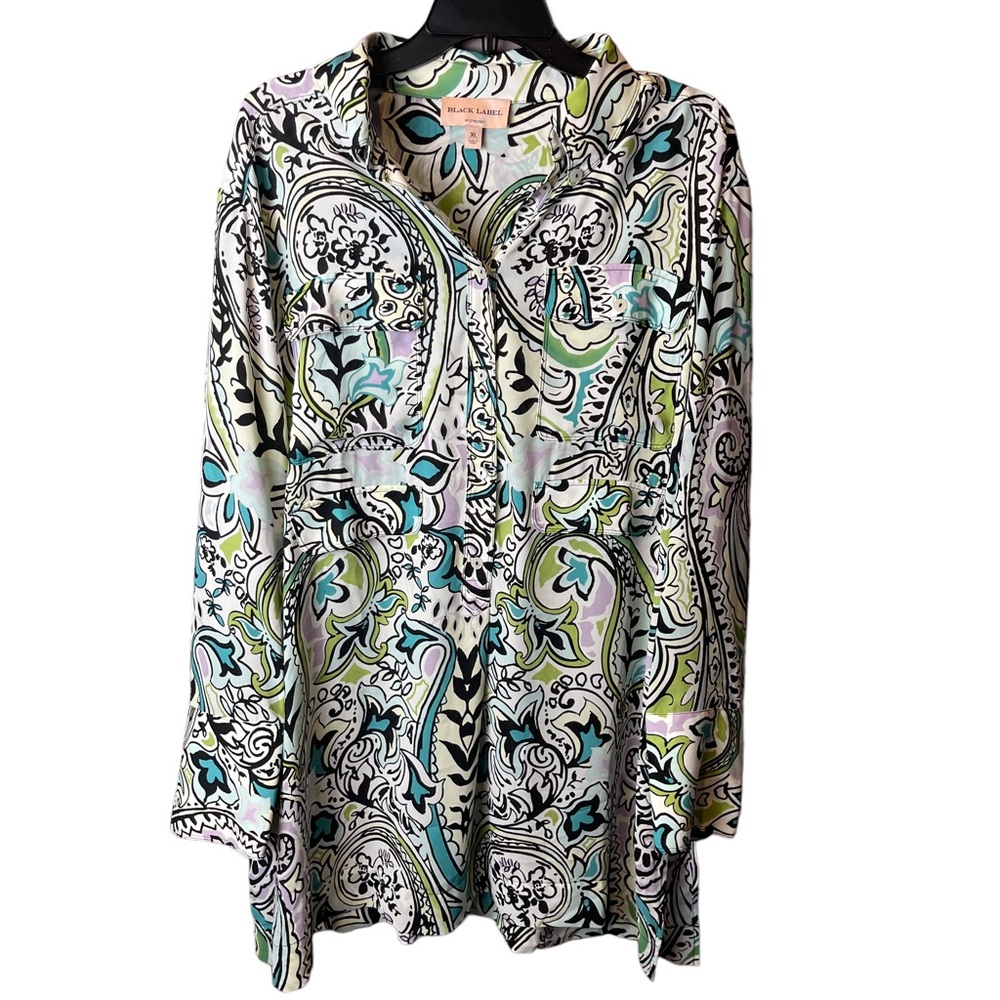Chicos Black Label Buttondown Tunic Paisley XL